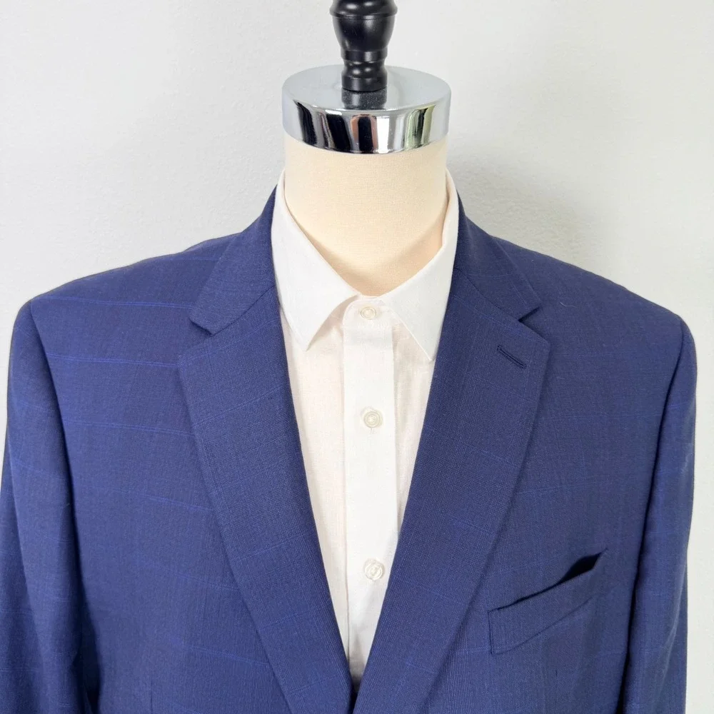 Lauren Ralph Lauren Mens Blue Plaid Wool Blend Natural Stretch Blazer Size 50R
